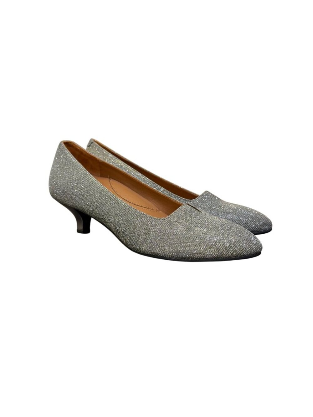 L'Amour Des Pieds Dance Silver Glitter Kitten Heels 8.5